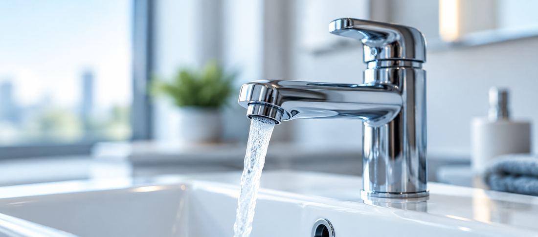 Trinkwasserarmatur mit fließendem Wasser